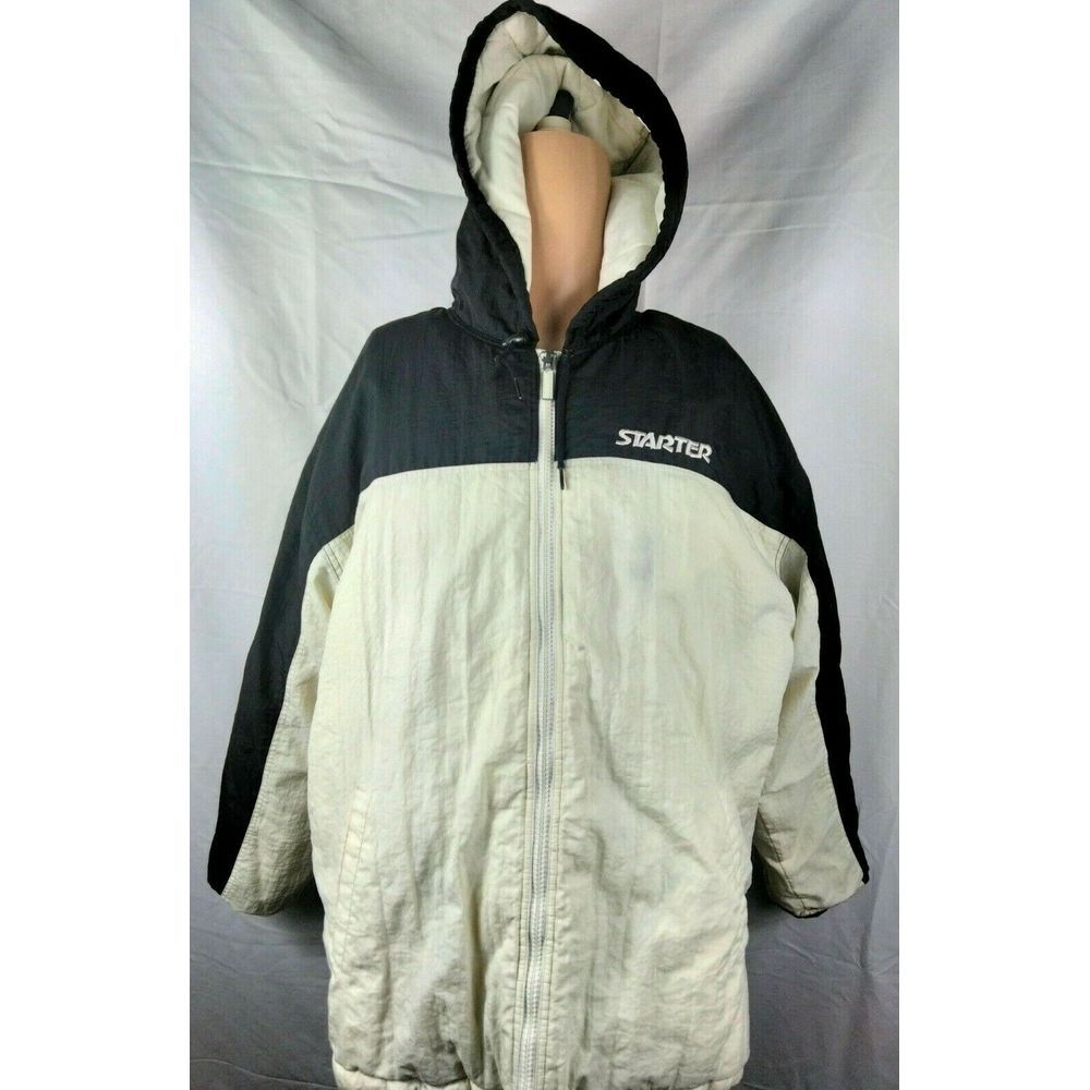 Vintage Starter Brand Men's White Black Puffy Jacket Coat Full Zip Sz Large - Picture 1 of 8